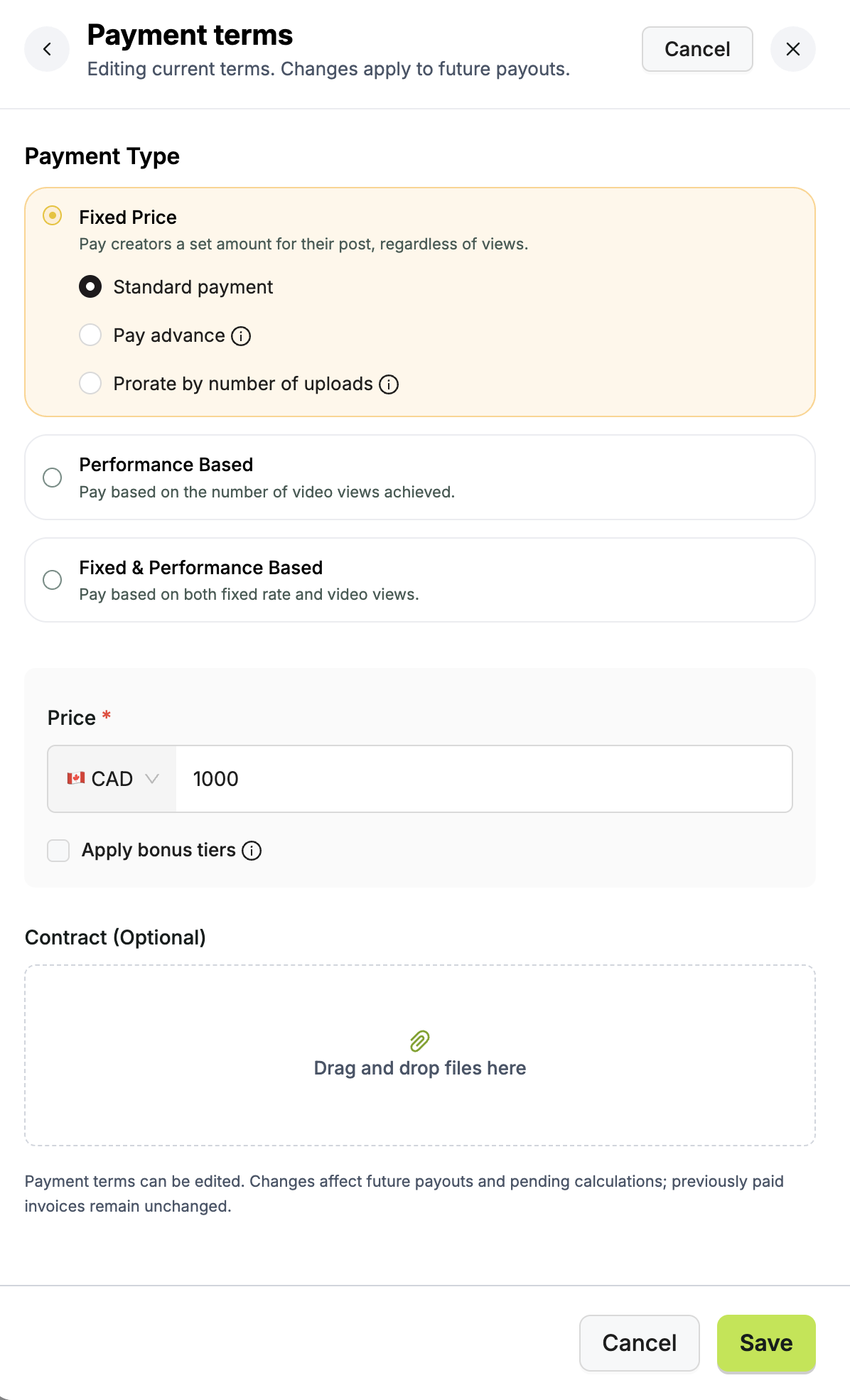 How to setup payment terms for a creator | Grade Blog | Grade Blog